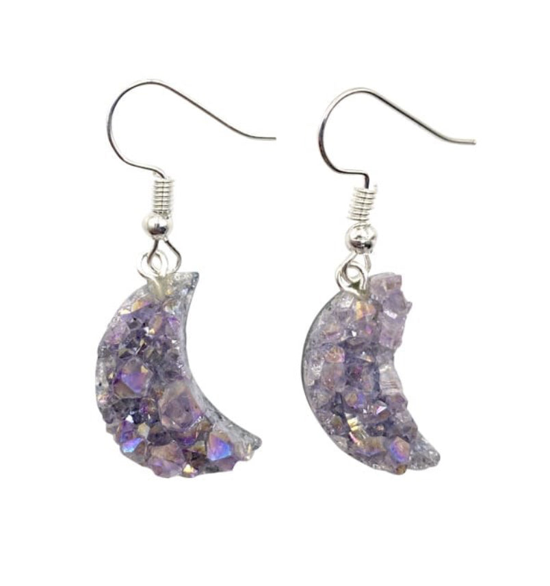 Angel Aura Amethyst Moon Cluster Earrings - Lighten Up Shop