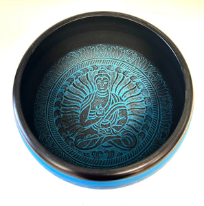 Blue Carved Medicine Buddha Singing Bowl 8”