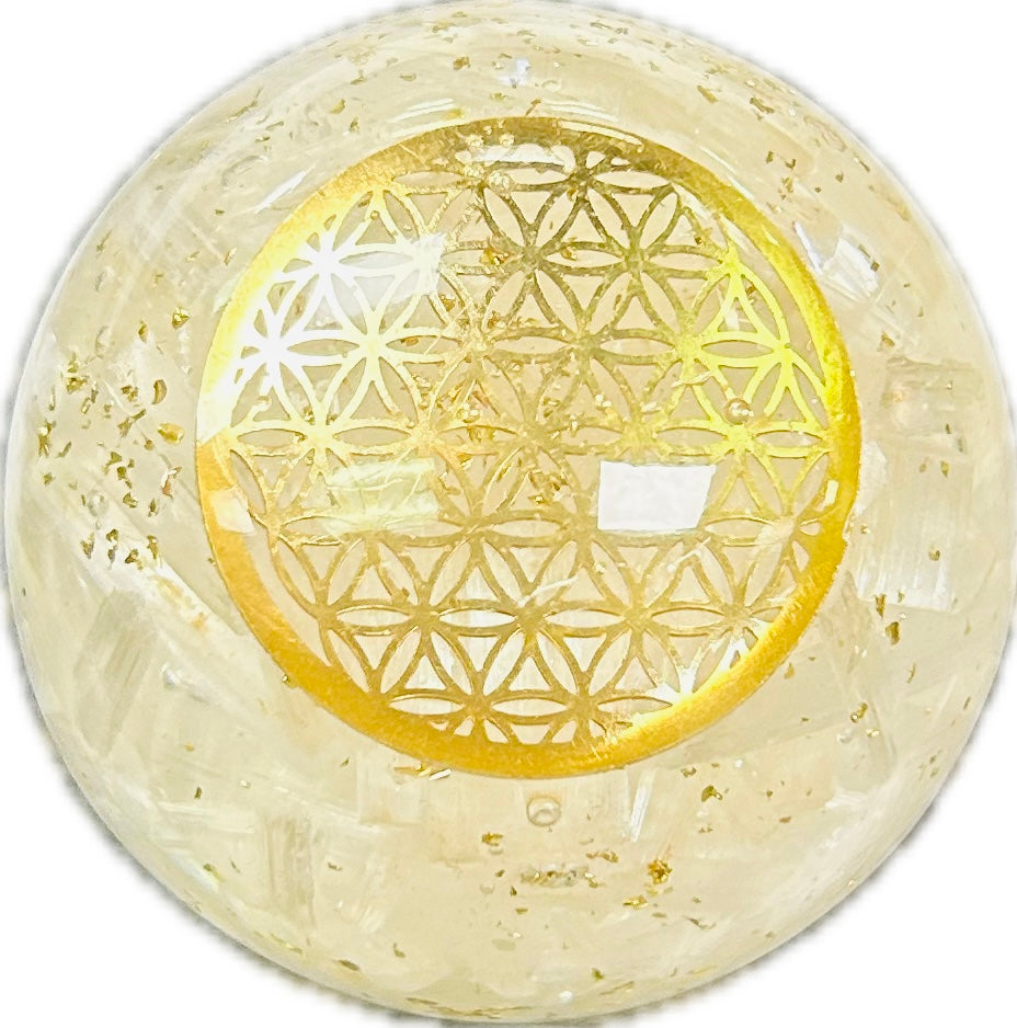 Selenite Flower Of Life Orgone Sphere - Lighten Up Shop