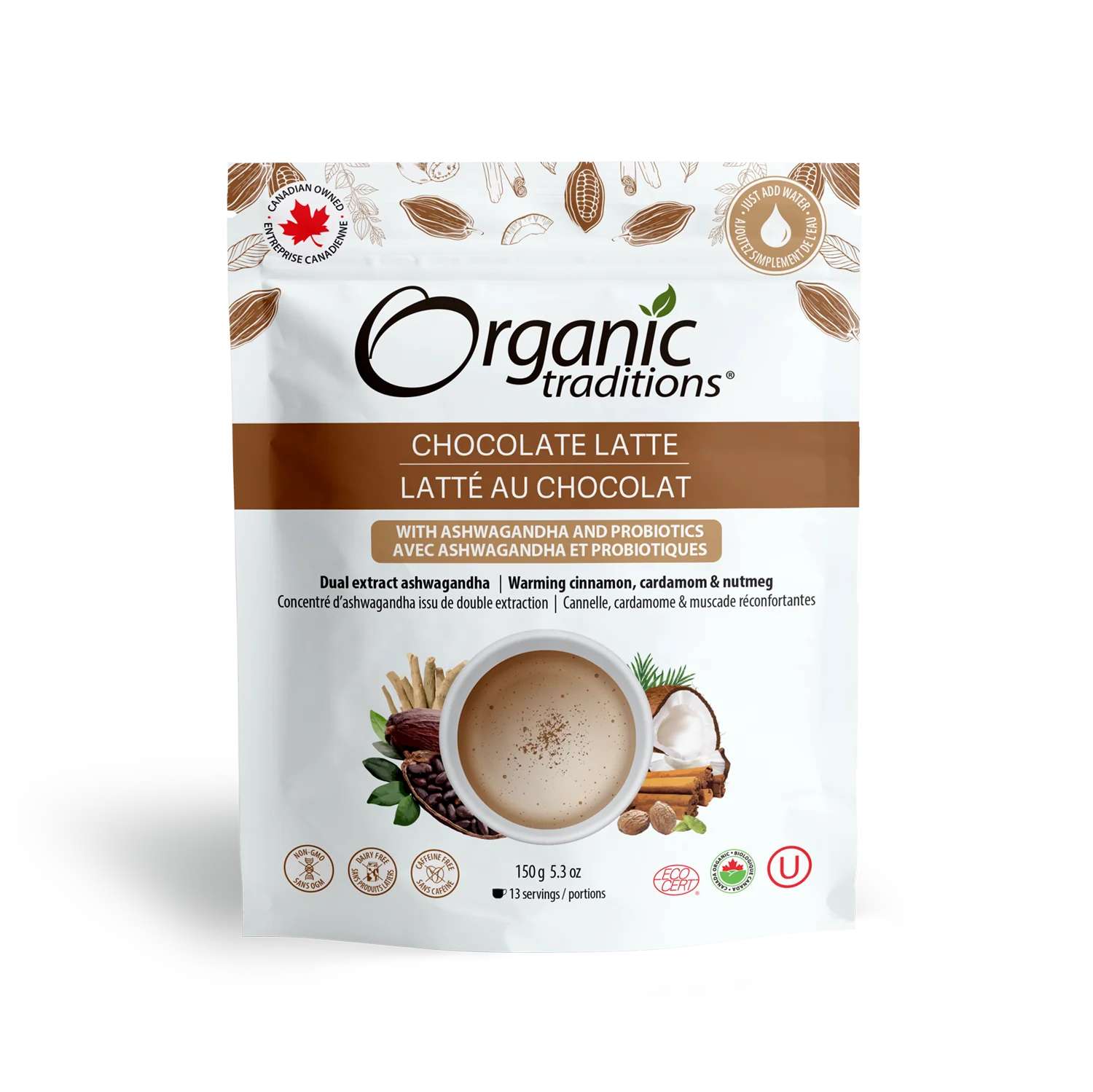 Organic Traditions Chocolate Latte with Ashwagandha and Probiotics 150g