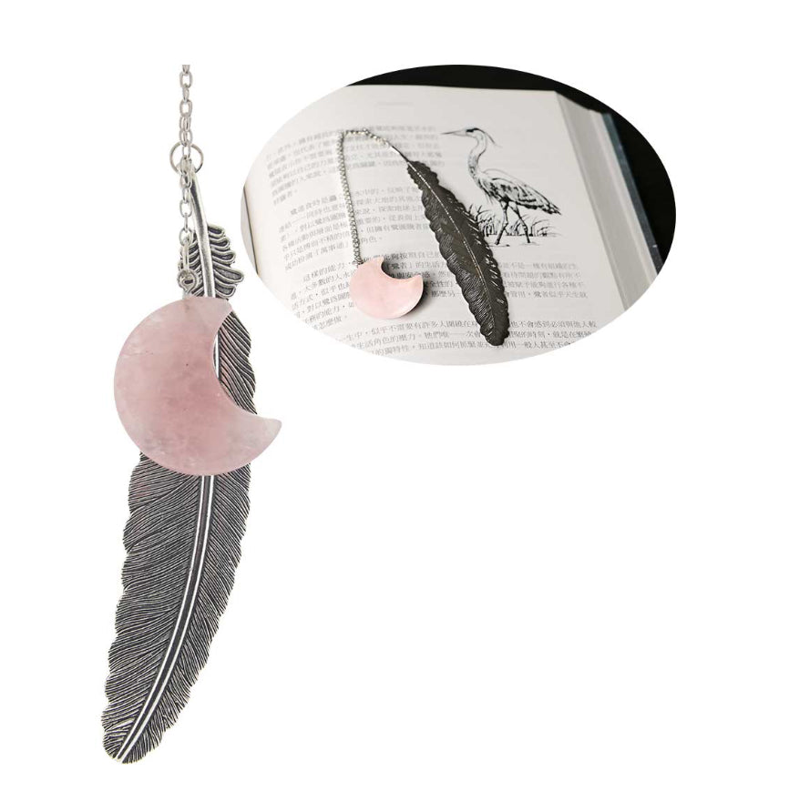 Metal Feather Bookmark - Rose Quartz