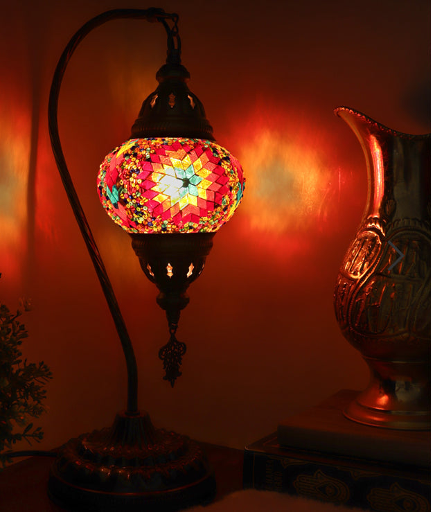 Turkish Swan Neck Mosaic Table Lamp-Fire - Lighten Up Shop