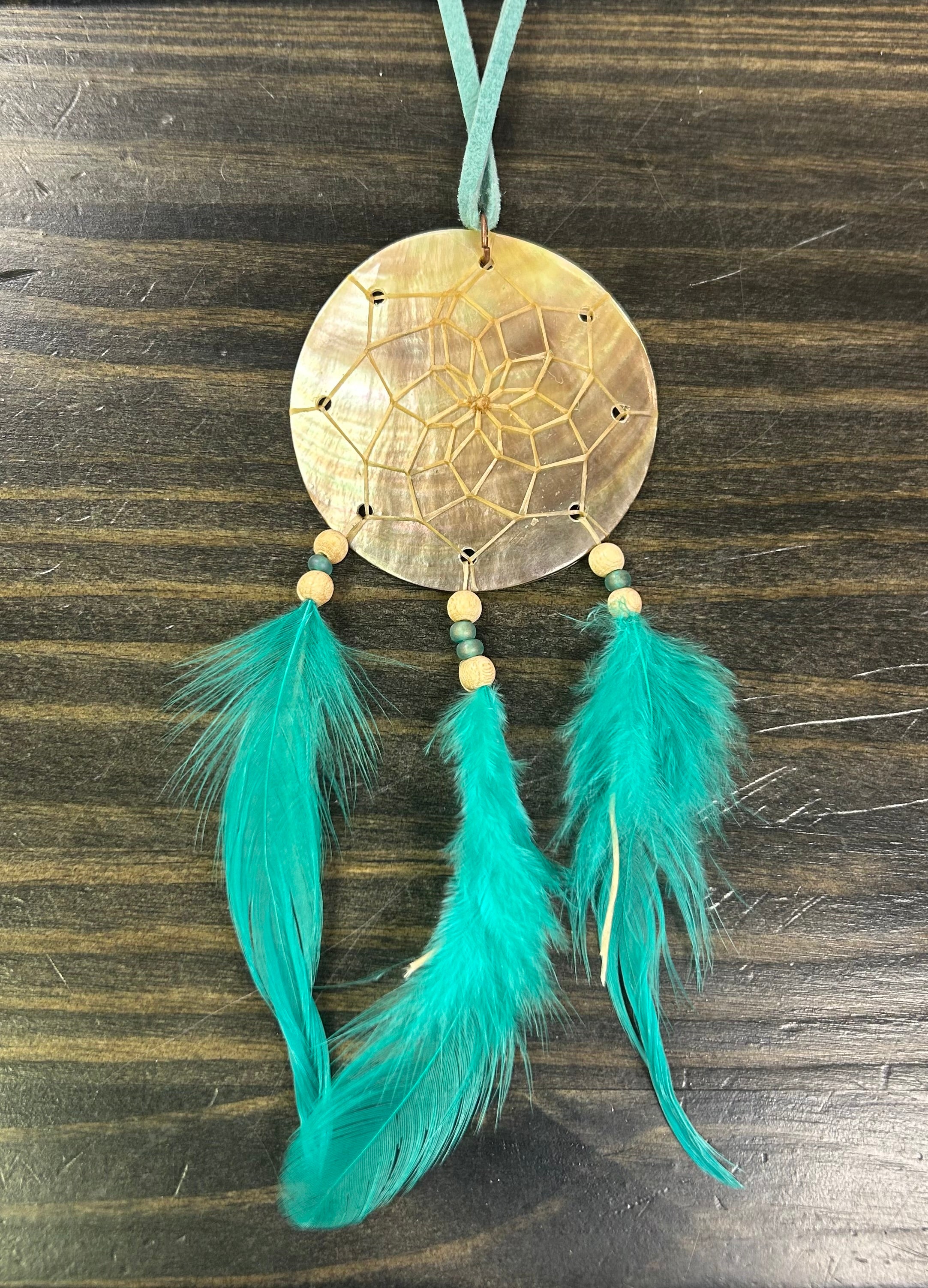 Black Lip Mother of Pearl Dreamcatcher 2.25” Aqua - Lighten Up Shop