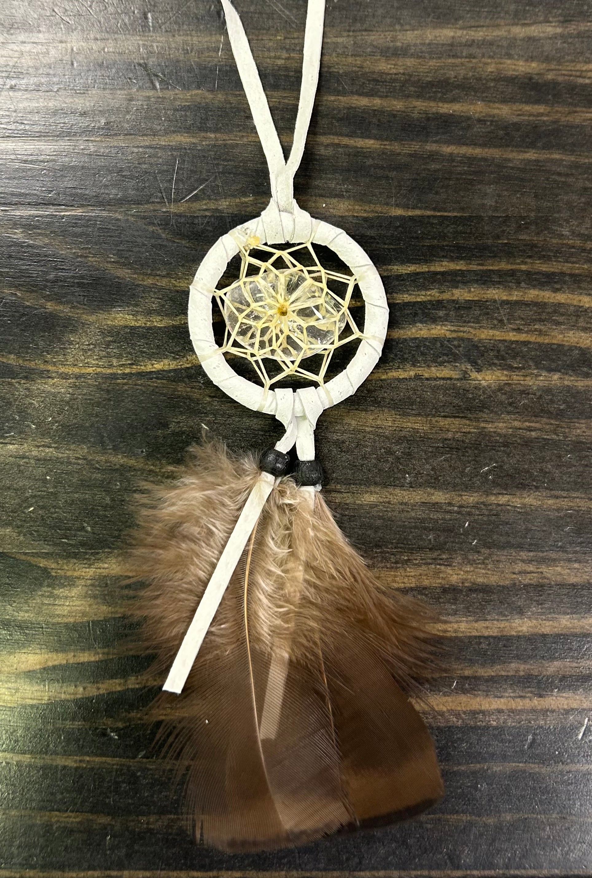 Dreamcatcher w/ Crystal 1.5” White - Lighten Up Shop