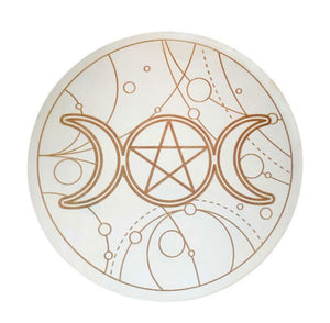 Wood Crystal Grid Triple Moon w/ Pentacle