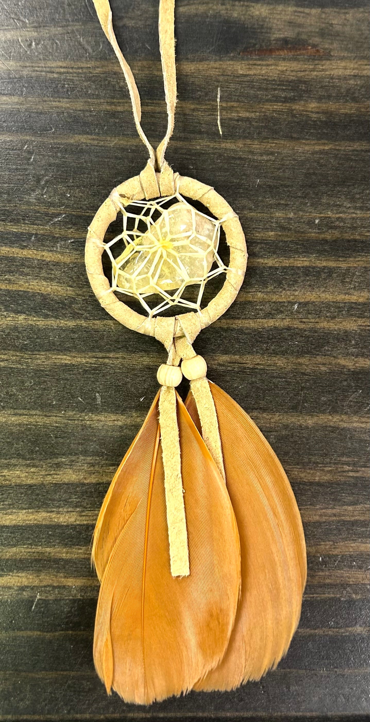 Dreamcatcher w/ Crystal 1.5” Tan - Lighten Up Shop