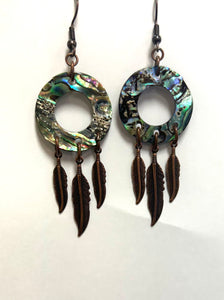 Paua Shell & Feather Earrings 25mm