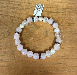 Rose Quartz, Clear Quartz, Pearl Bracelet