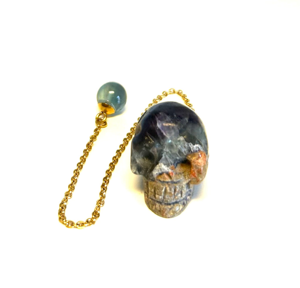Rainbow Fluorite Skull Pendulum - Lighten Up Shop