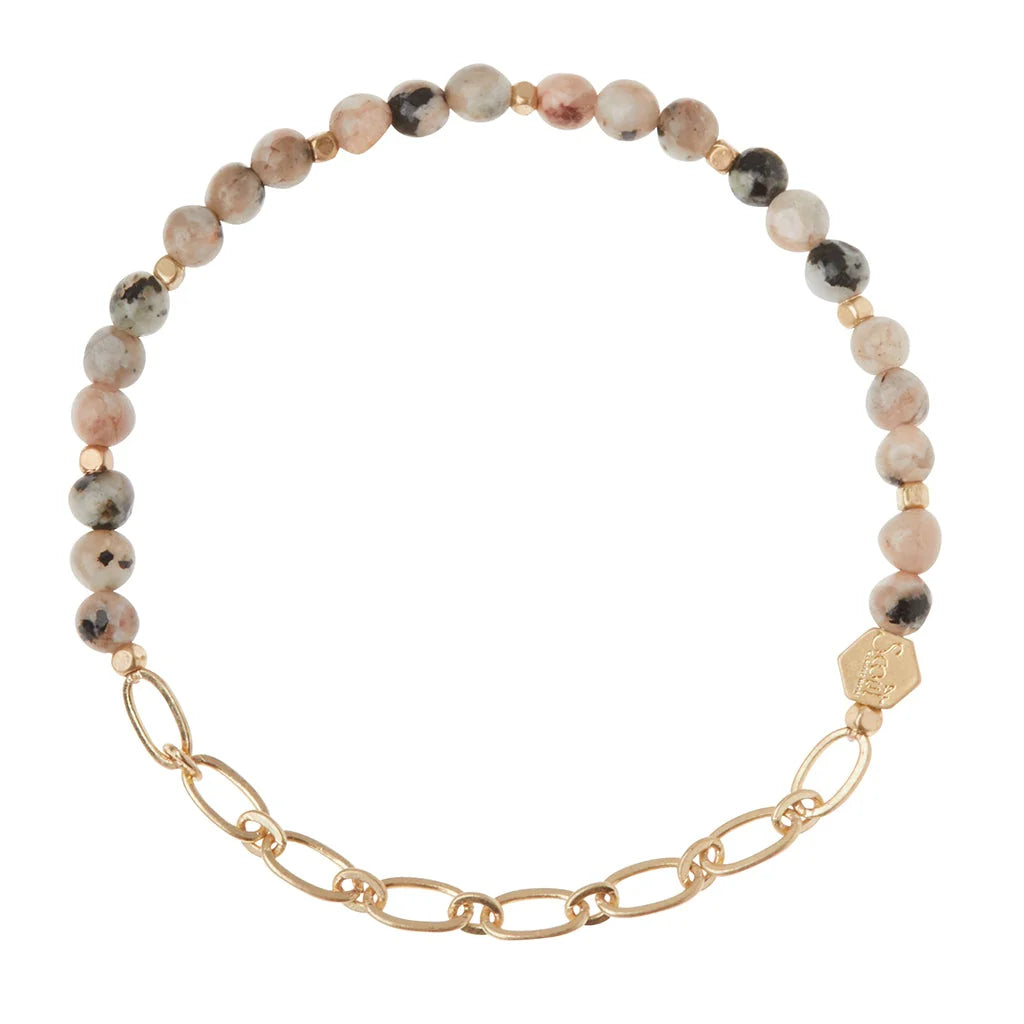 Mini Stone w/Chain Stacking Bracelet - Rhodonite