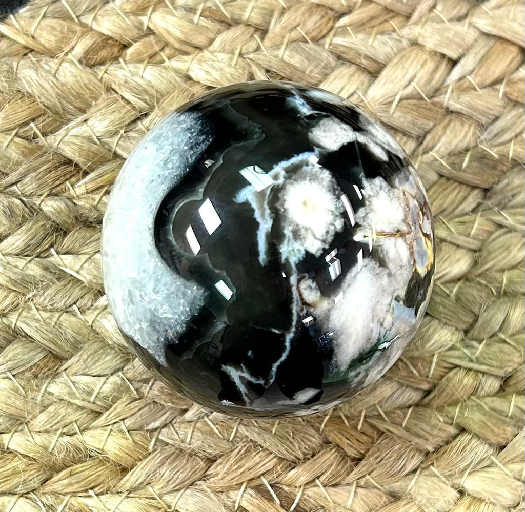 Black Flower Agate Sphere - Lighten Up Shop