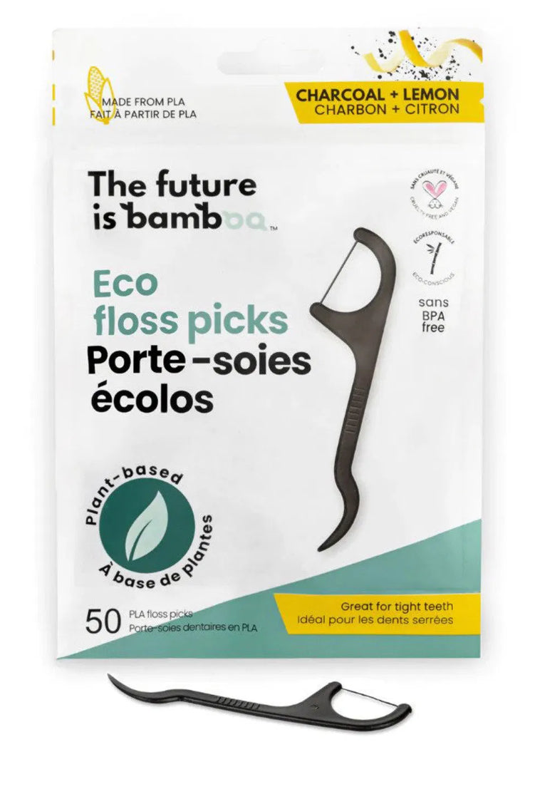 The Future Is Bamboo Charcoal & Lemon Floss Picks (50pc) - Lighten Up Shop