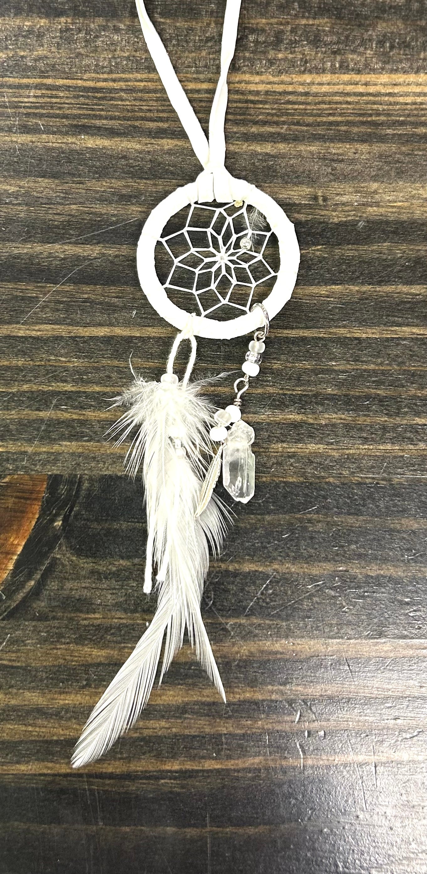 Dreamcatcher w/ Crystal 1.5” White - Lighten Up Shop