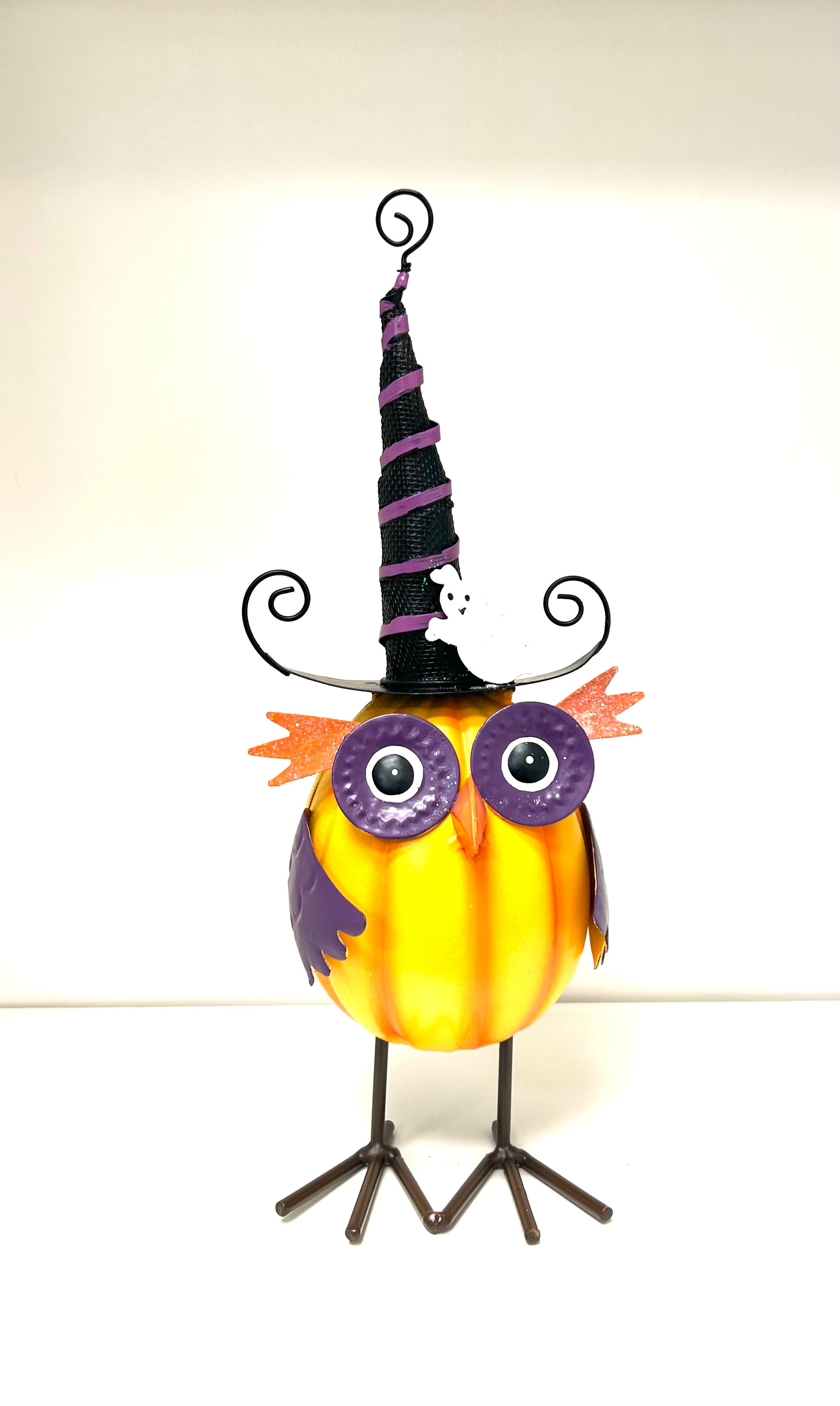 Orange Metal Witches Hat Owl Decor