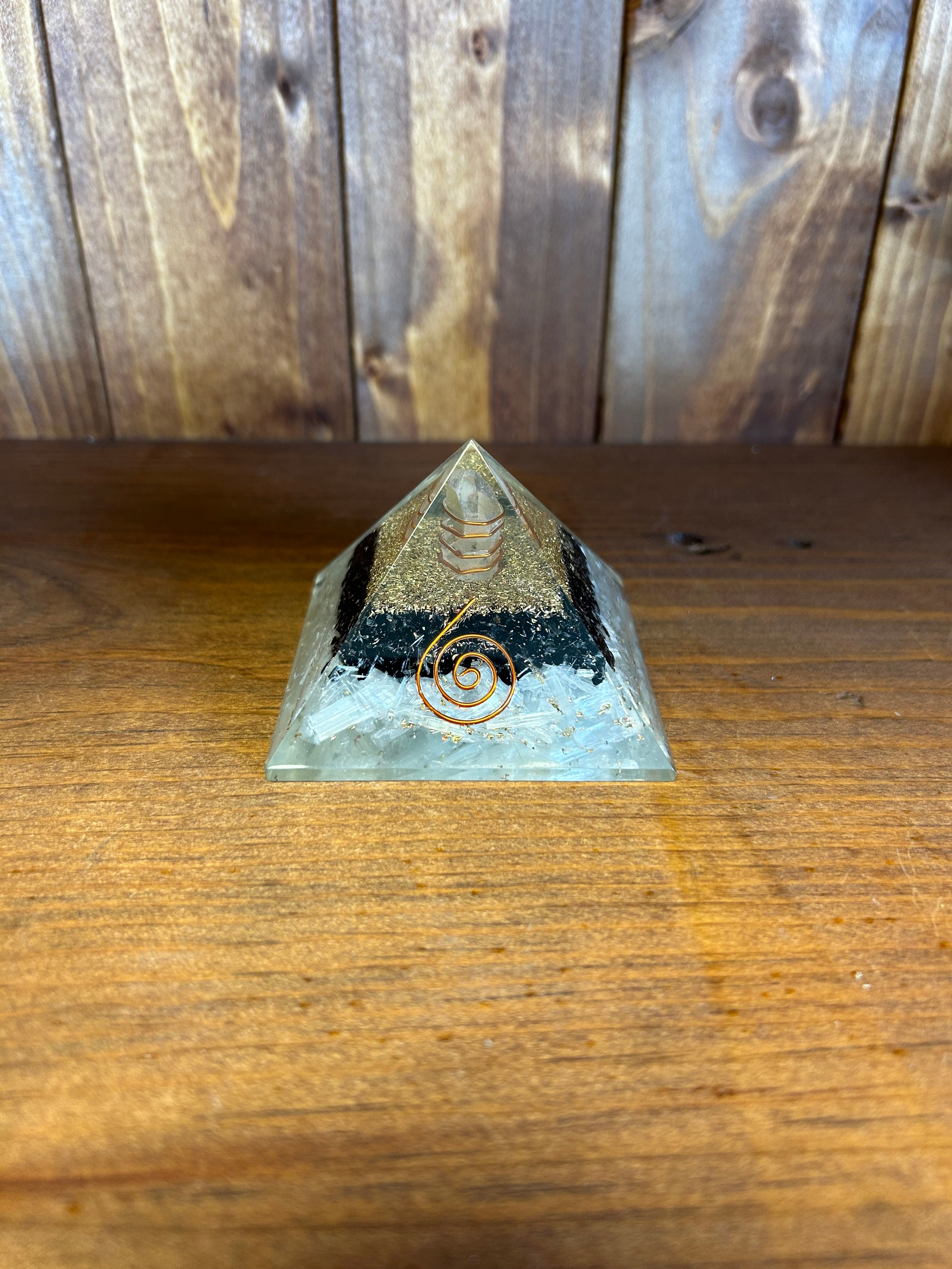 Selenite Tourmaline Orgone Generator Pyramid - Lighten Up Shop