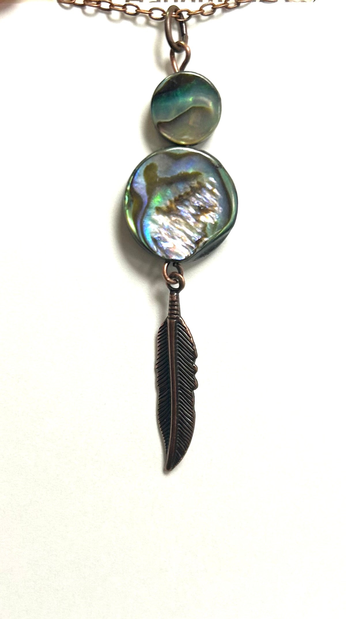 Round Paua Shell Feather Necklace - Lighten Up Shop