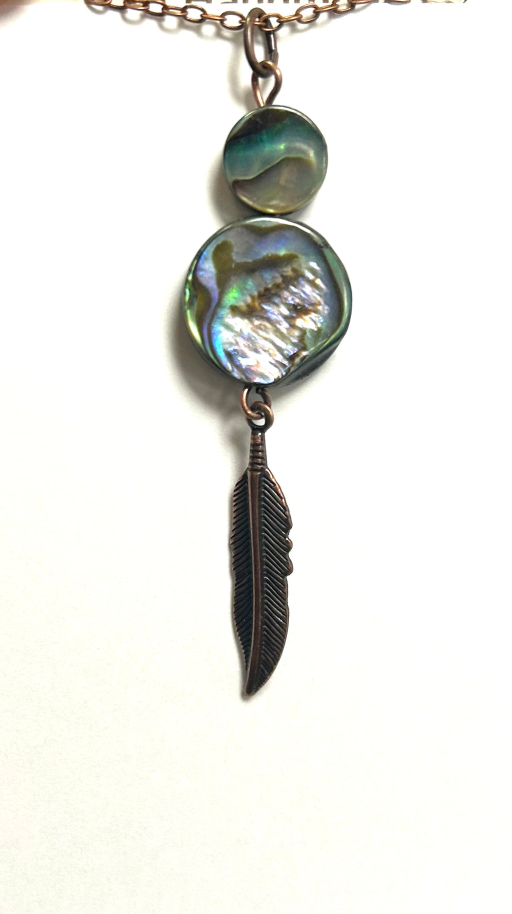 Round Paua Shell Feather Necklace - Lighten Up Shop