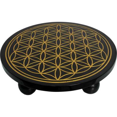 Wood Altar Table Engraved with Flower of Life - Lighten Up Shop