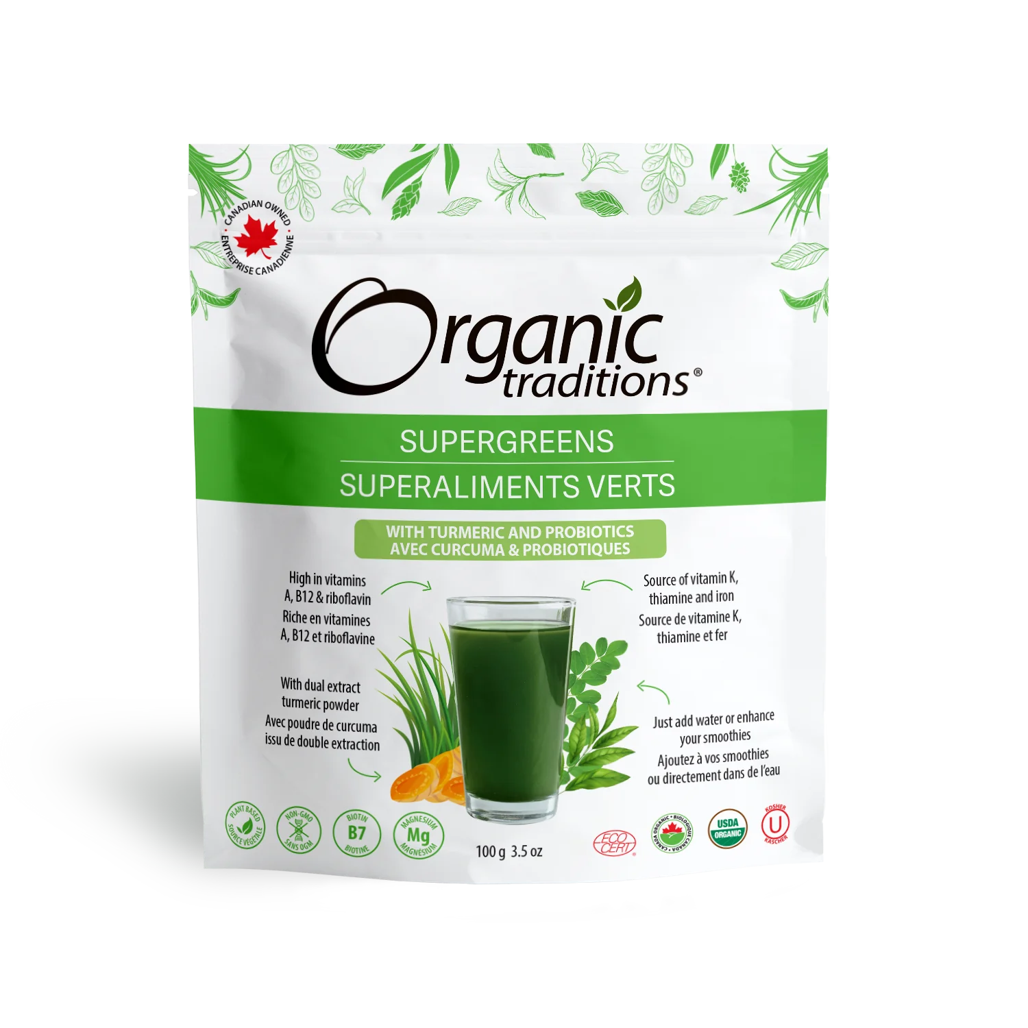 Organic Traditions Supergreens (with Turmeric and Probiotics) 100g - Lighten Up Shop